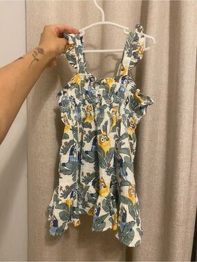 Kids Bluey Yellow & Green Floral Smocked Sundress 🐶